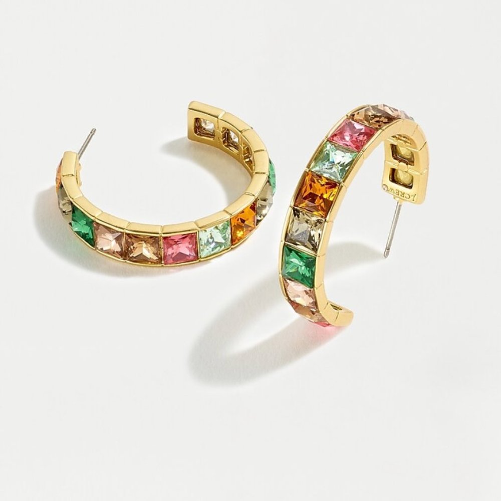 J CREW Earrings  Square Gems Hoops